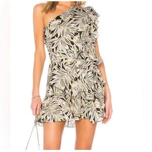 Alexis Revolve XS‎ Adela Black Safari Sustainable One Shoulder Dress Ruffle